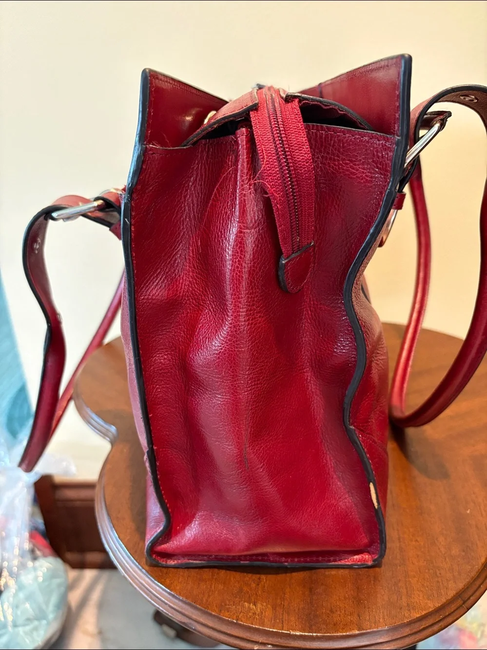 Wilsons Leather  computer case  business bag  tote  deep red leather 3 compartme
